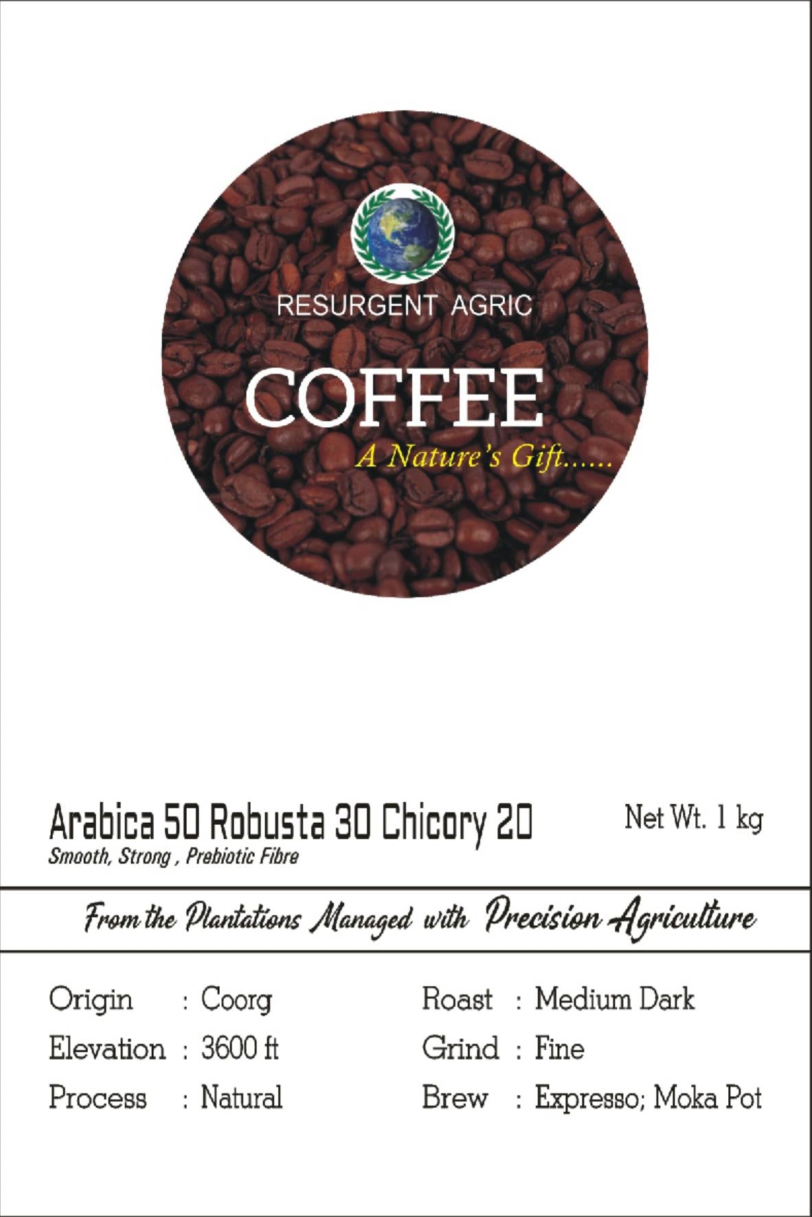 Arabica 50 Robusta 30 Chicory 20 (Medium Dark - Fine)
