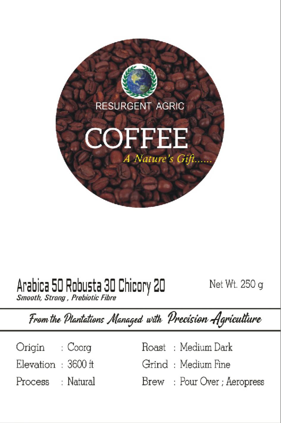 Arabica 50 Robusta 30 Chicory 20 (Medium Dark - Medium Fine)