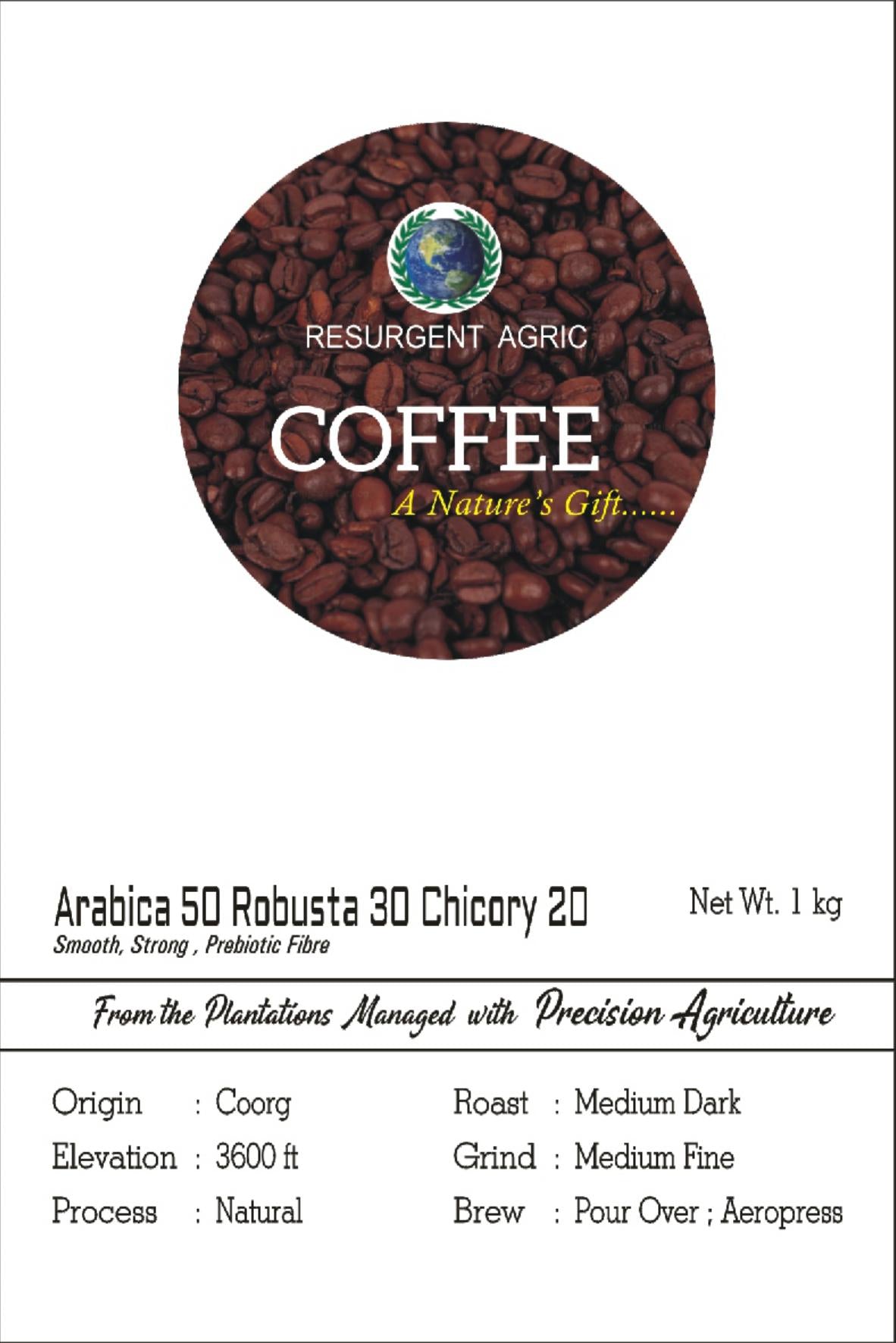 Arabica 50 Robusta 30 Chicory 20 (Medium Dark - Medium Fine)